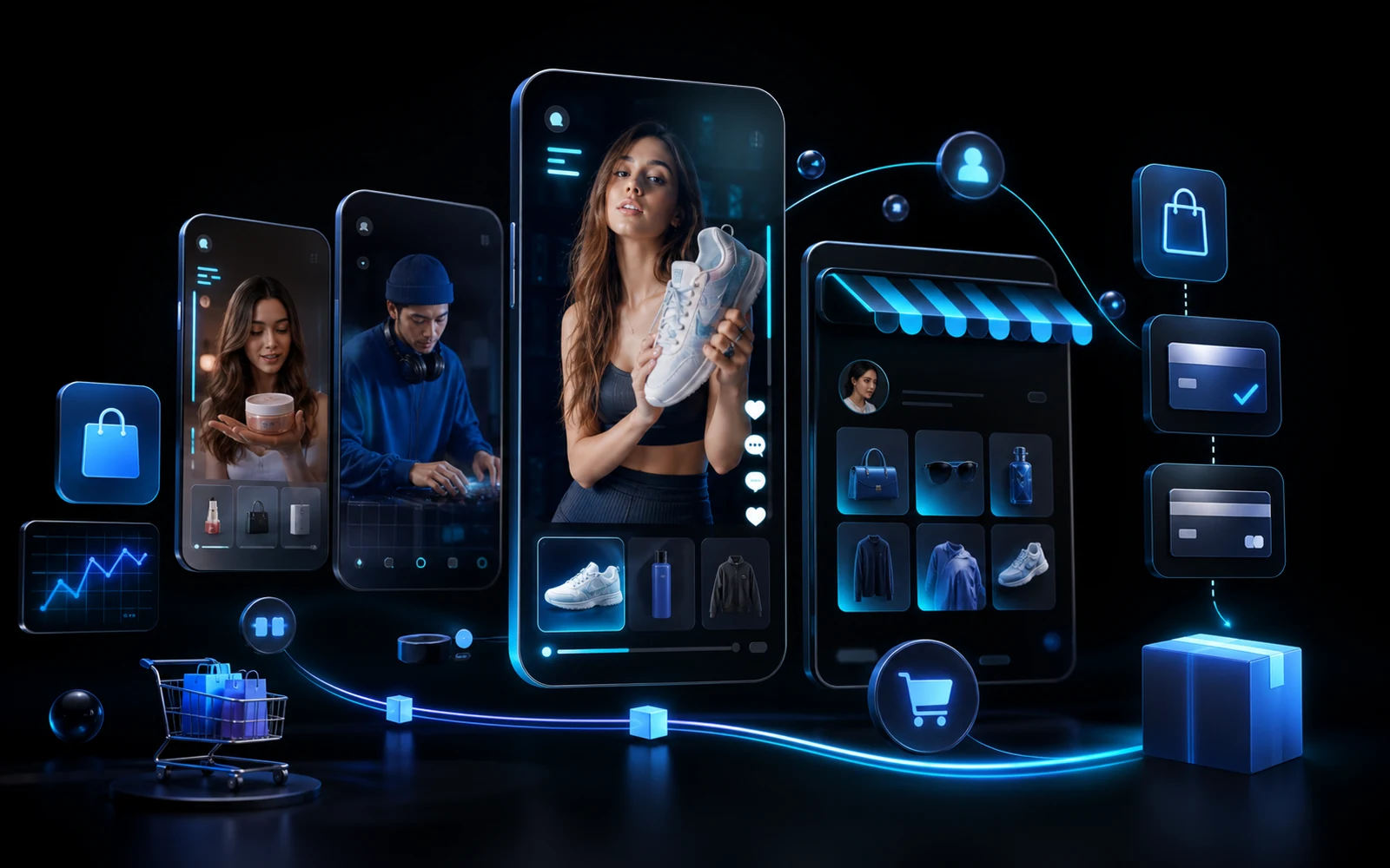 3D shoppable video and creator storefront interface for social commerce platform development